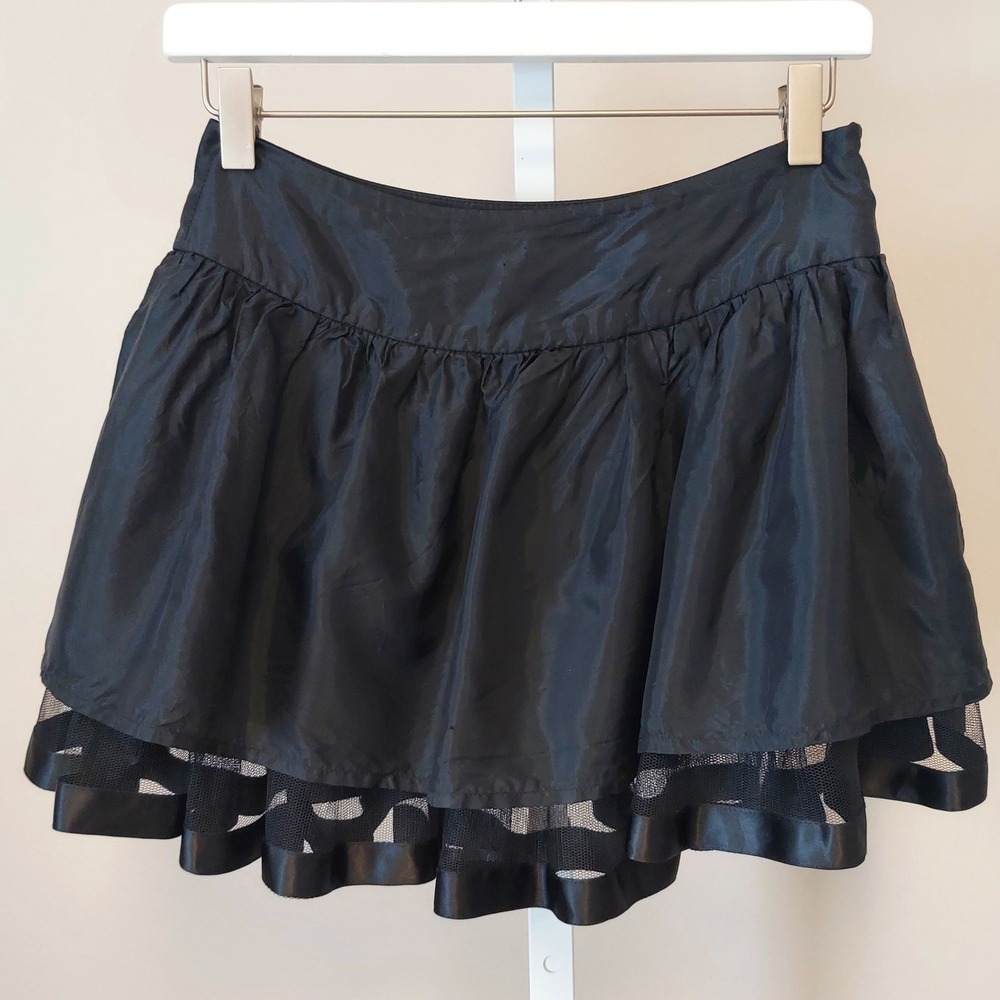 Forever 21 Black Taffeta Layered Mini Skirt XS Goth Whimsigoth Dark‎ Coquette